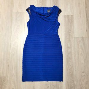 Adrianna Papell Blue Ribbed Dress with metal decor